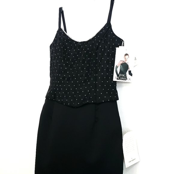 Nwt Vintage Jessica McClintock Black Matte Satin Gown Rhinestone Trim B… - Picture 4 of 17